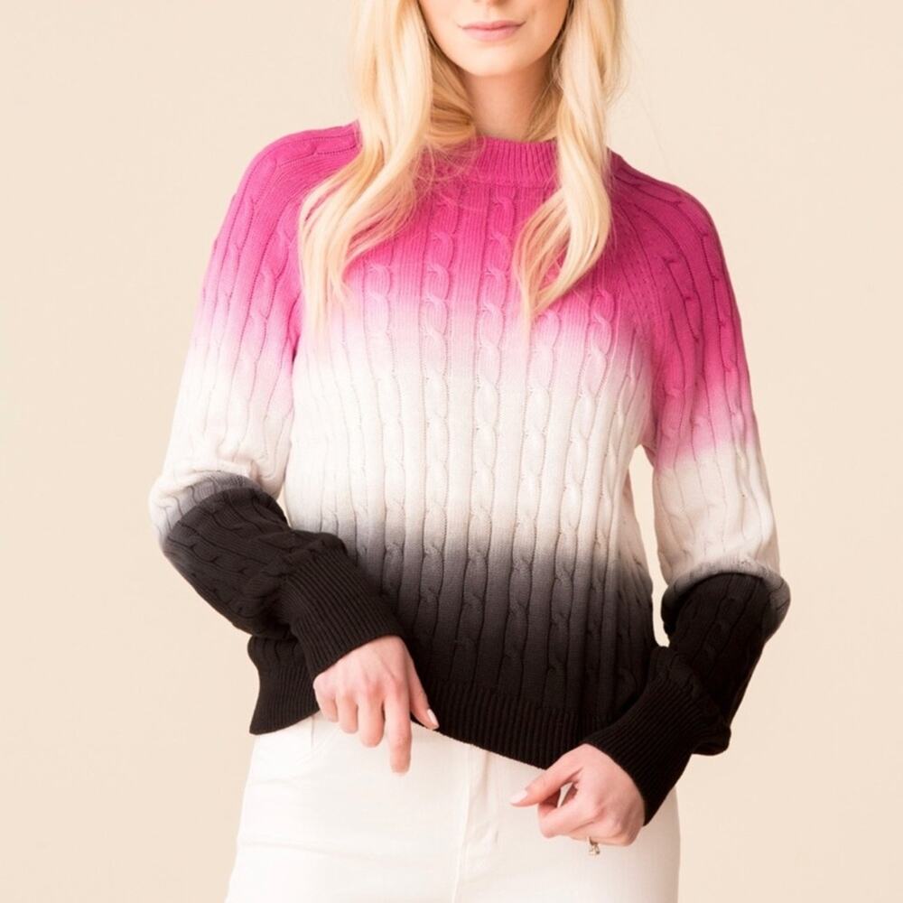 NWOT VEDA Sweater Size Petite (0-2) Dip Dye Tie Dye Cable Knit Pink Black White